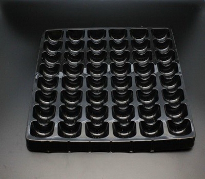 Black plastic PET blister tray with 48 holders MC-010
