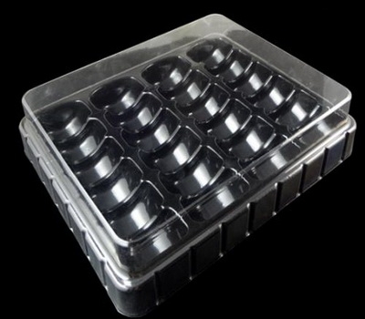 Plastic PET macaron packaging with 24 holders black bottom tray and transparent  cover MC-012