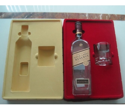 Plastic flocking packaging tray set for one wine bottle and one glass cup FP-005