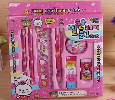 Pink blister tray packaging for stationery  9 in 1 set ST-005