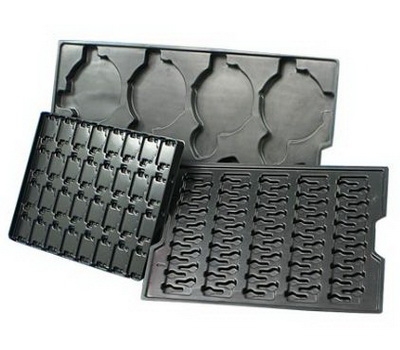 Black plastic blister tray for electronics item ED-008