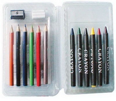 Clameshell blister card packaging for crayon and pencil sharpener ST-019